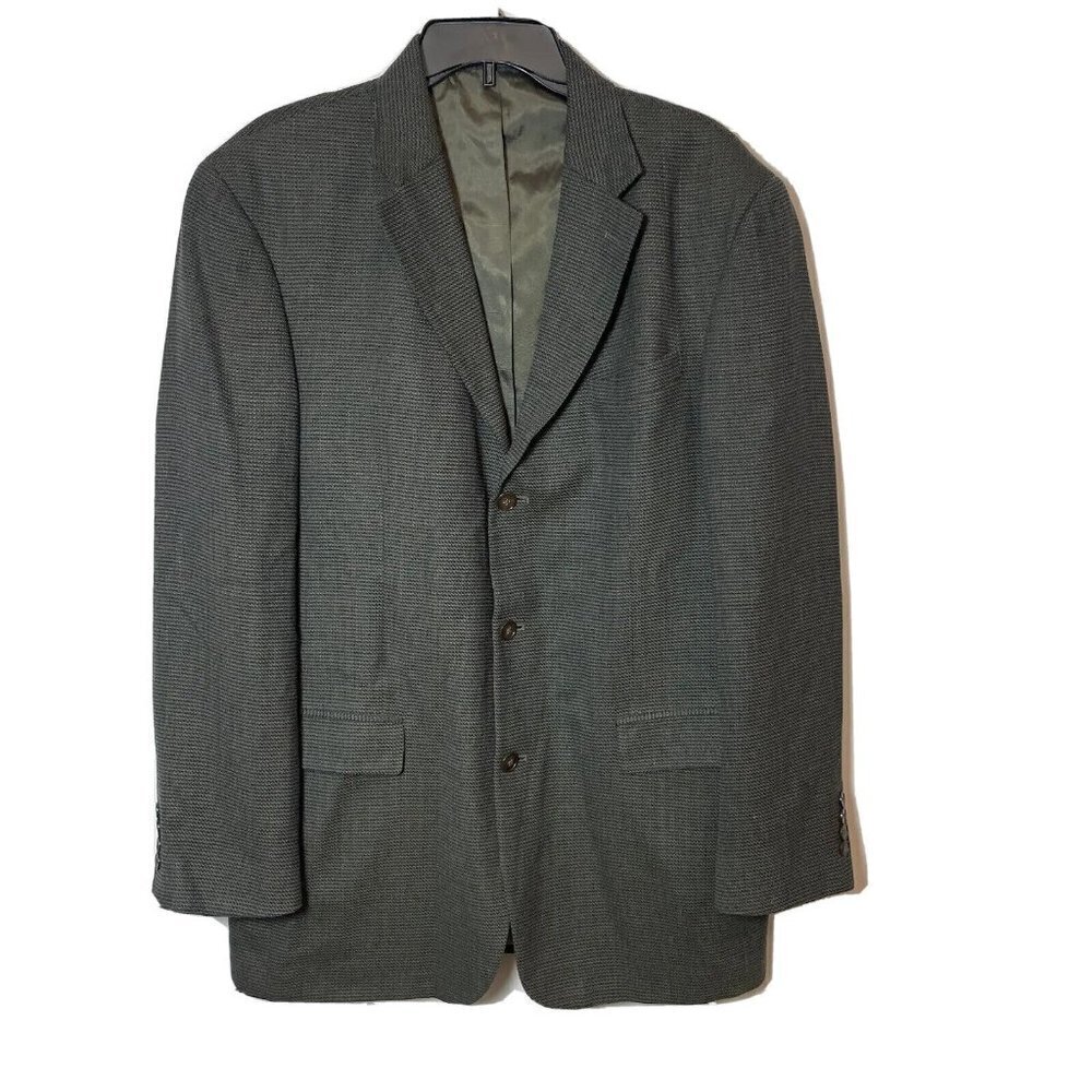 Oscar de la Renta Men Wool 3 Button Blazer Sport Coat Black 43 L Single Breasted
